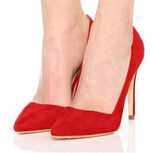 Alice + Olivia Dina Heels Pumps Red Suede Stiletto pointed toe 9